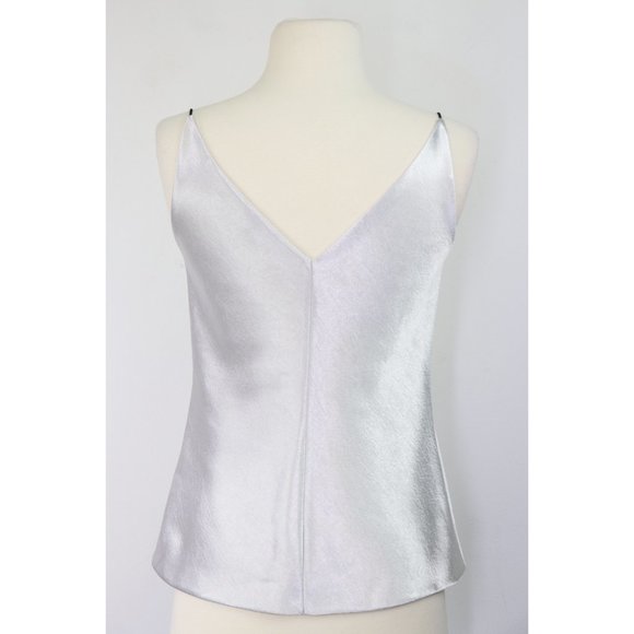 Vince Metallic Satin V-Neck Cami Sleeveless Skinny Strap Camisole Tank Silver XS - Picture 7 of 8